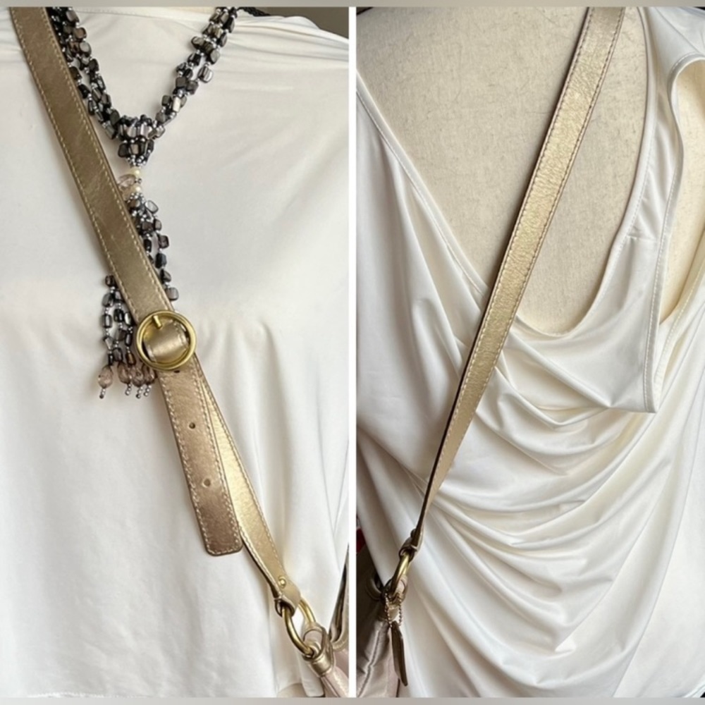 Coach Signature Tan/Metallic Gold Crossbody #M1176-F18478 EXCELLENT CONDITION - Picture 4 of 15